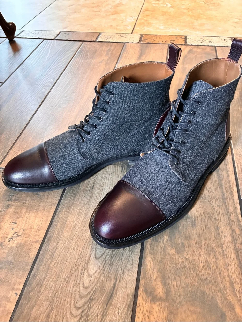Taft Wool and Oxblood Leather Cap-Toe Boots